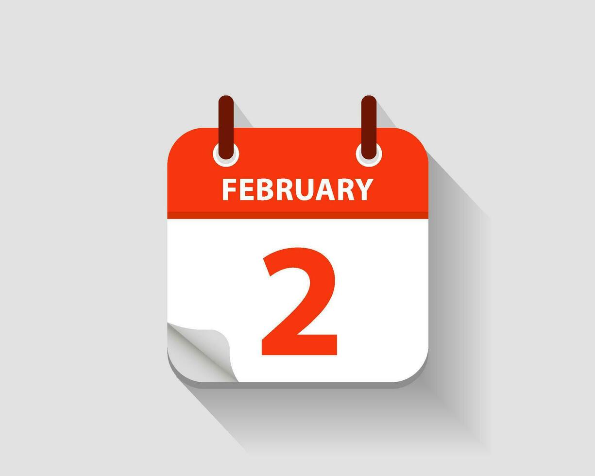 February 2. Vector flat daily calendar icon. Date and time, day, month
