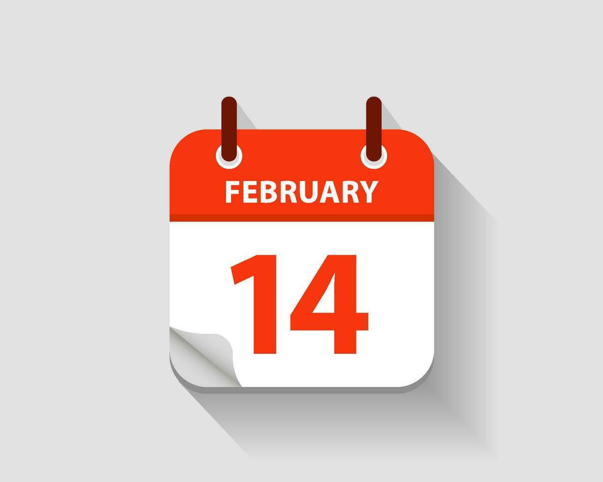 February 14. Vector flat daily calendar icon. Date and time, day, month. Year. Vector illustration