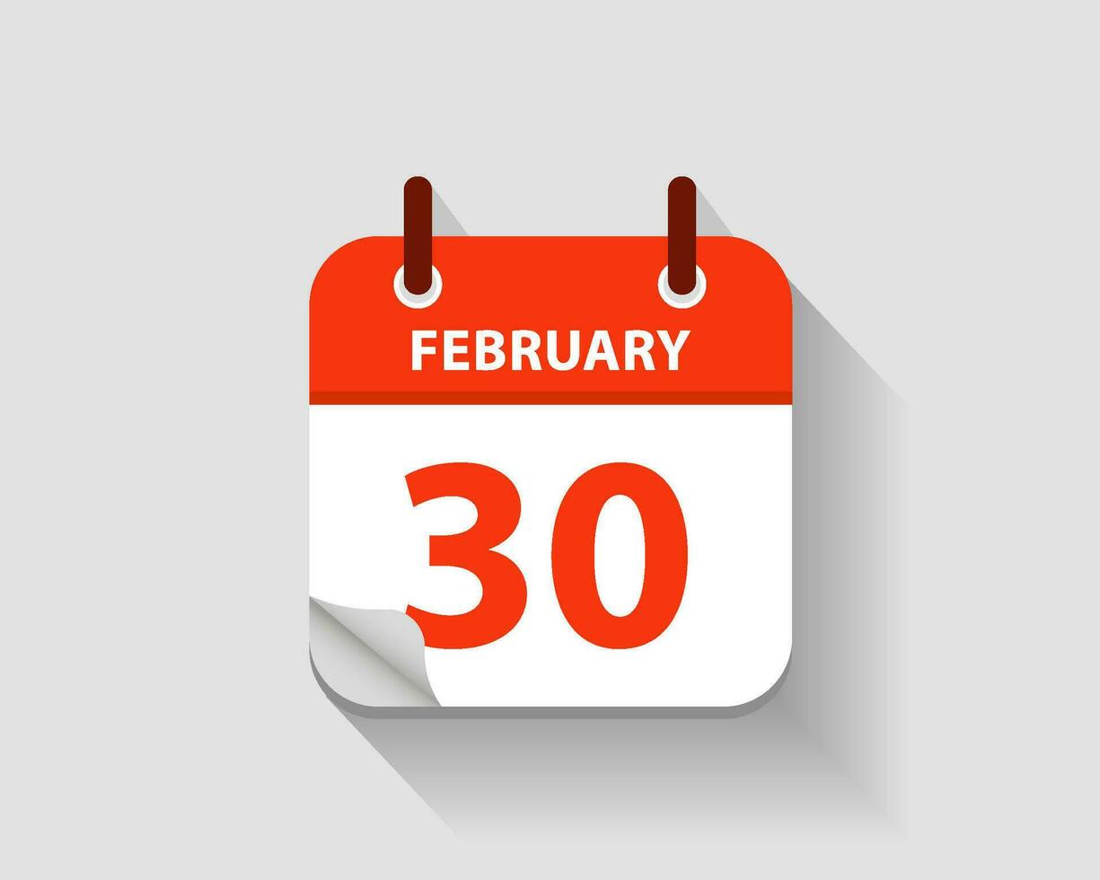 febrero 30 vector plano diario calendario icono. fecha y tiempo, día, mes. año. vector ilustración