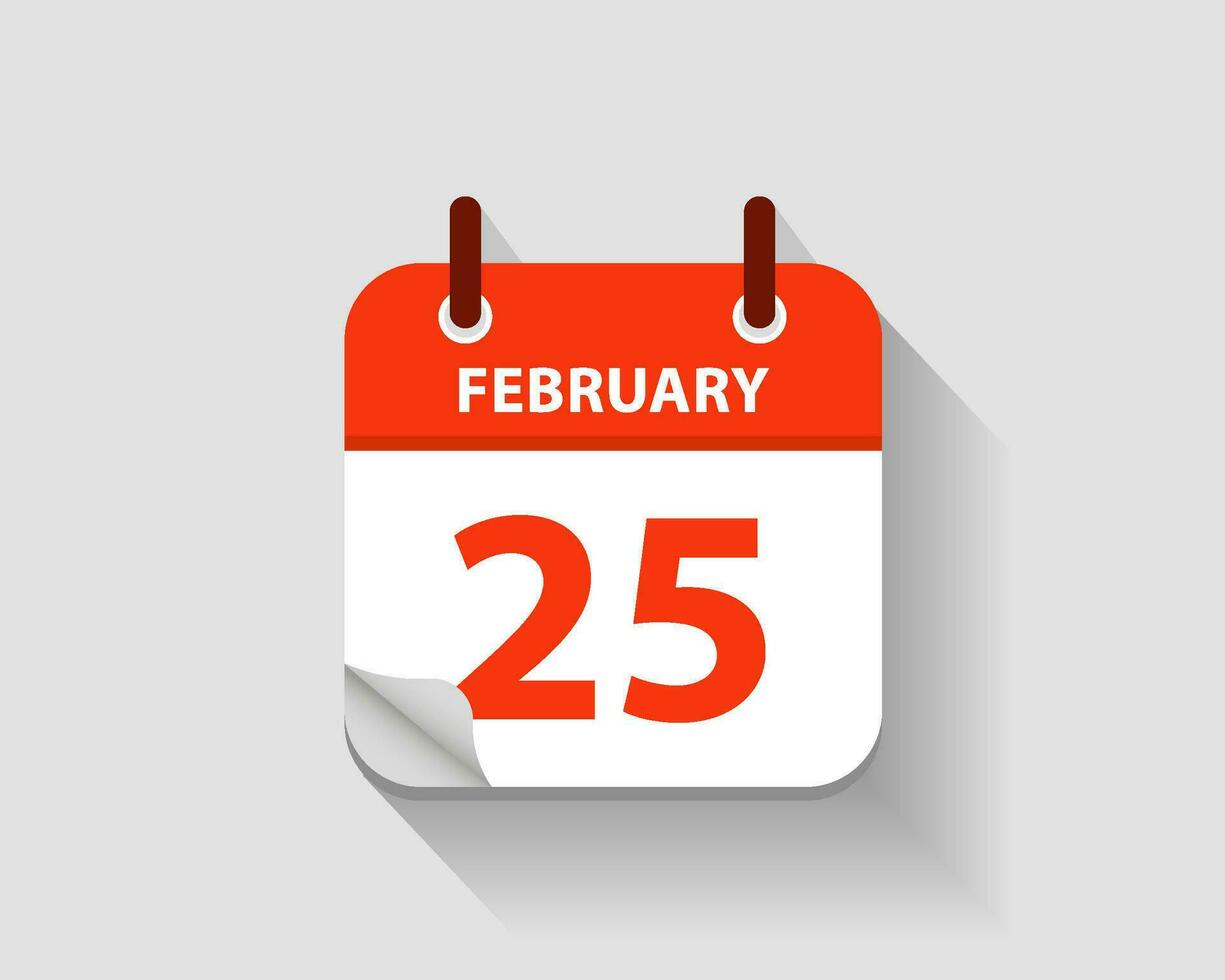 febrero 25 vector plano diario calendario icono. fecha y tiempo, día, mes. año. vector ilustración