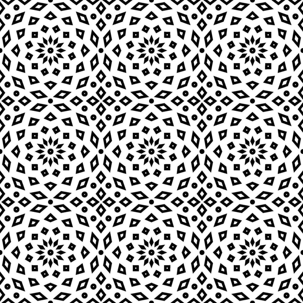 resumen sin costura modelo con siluetas flores en negro y blanco. floral repitiendo monocromo antecedentes. interminable impresión textura. tela diseño. fondo de pantalla - vector