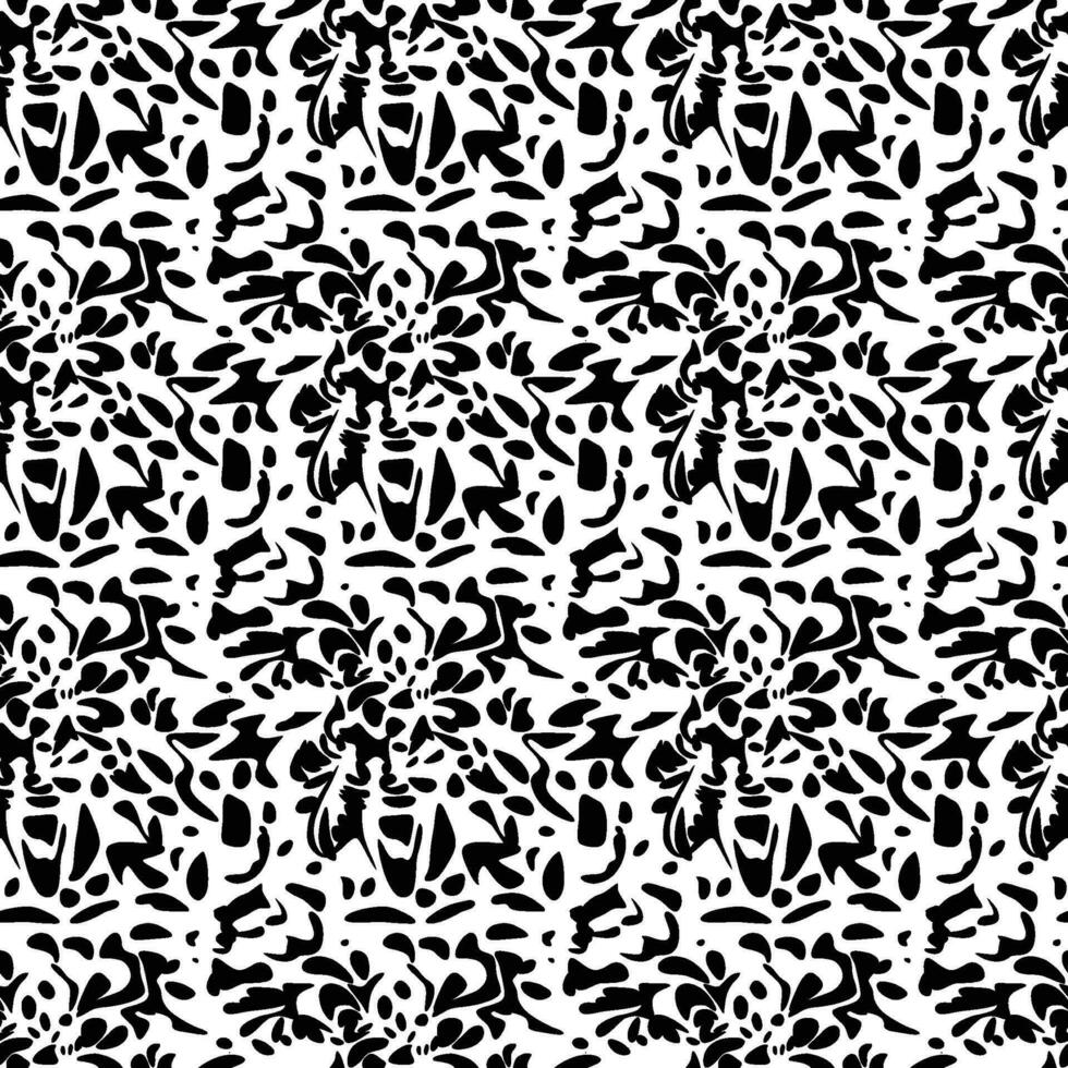Abstract seamless pattern with silhouettes flowers in black and white. Floral repeating monochrome background. Endless print texture. Fabric design. Wallpaper - vector