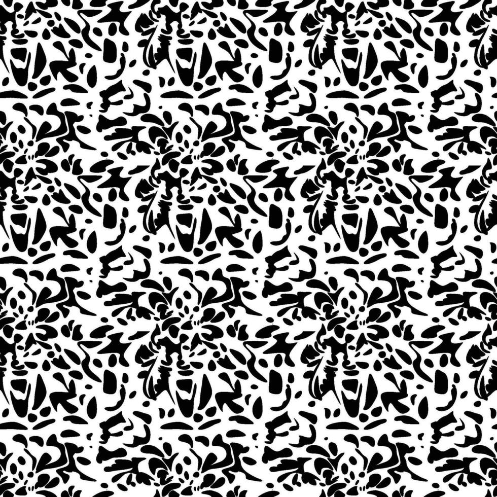 resumen sin costura modelo con siluetas flores en negro y blanco. floral repitiendo monocromo antecedentes. interminable impresión textura. tela diseño. fondo de pantalla - vector