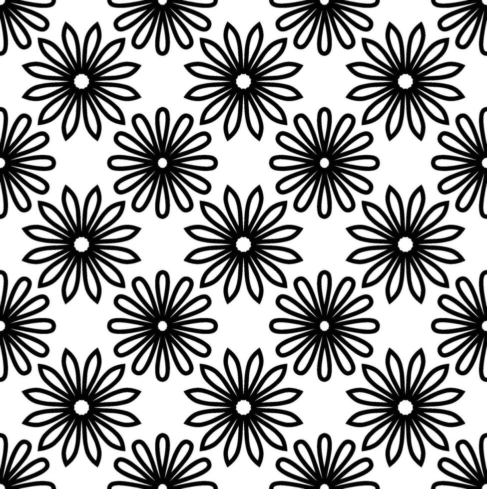 resumen sin costura modelo con siluetas flores en negro y blanco. floral repitiendo monocromo antecedentes. interminable impresión textura. tela diseño. fondo de pantalla - vector