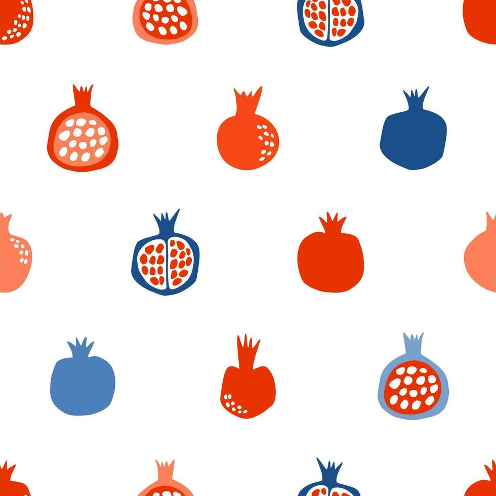 Pattern with bright pomegranates on a white background. Vector digital illustration. For textile, wallpaper, packaging, scrapbooking.