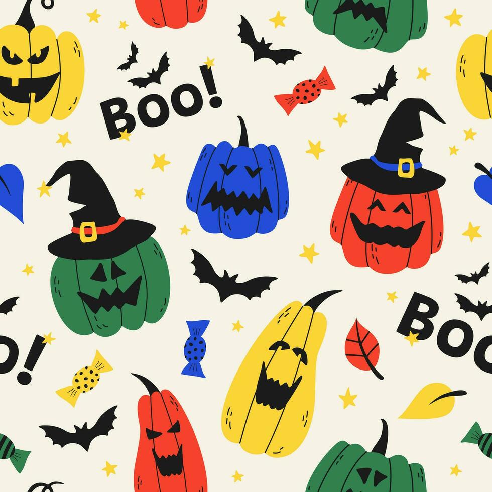 Halloween vector pattern with pumpkins. Template for holiday textiles, packaging, digital design.