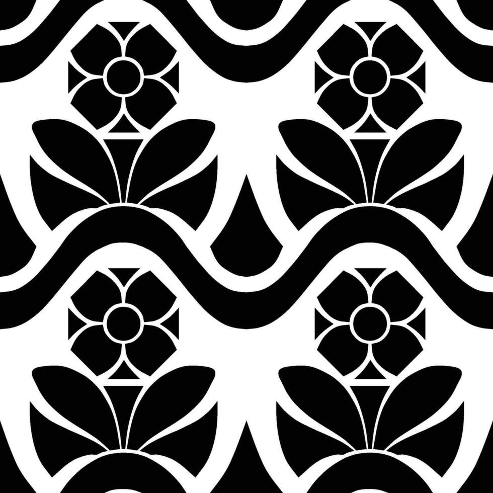 Abstract seamless pattern with silhouettes flowers in black and white. Floral repeating monochrome background. Endless print texture. Fabric design. Wallpaper - vector