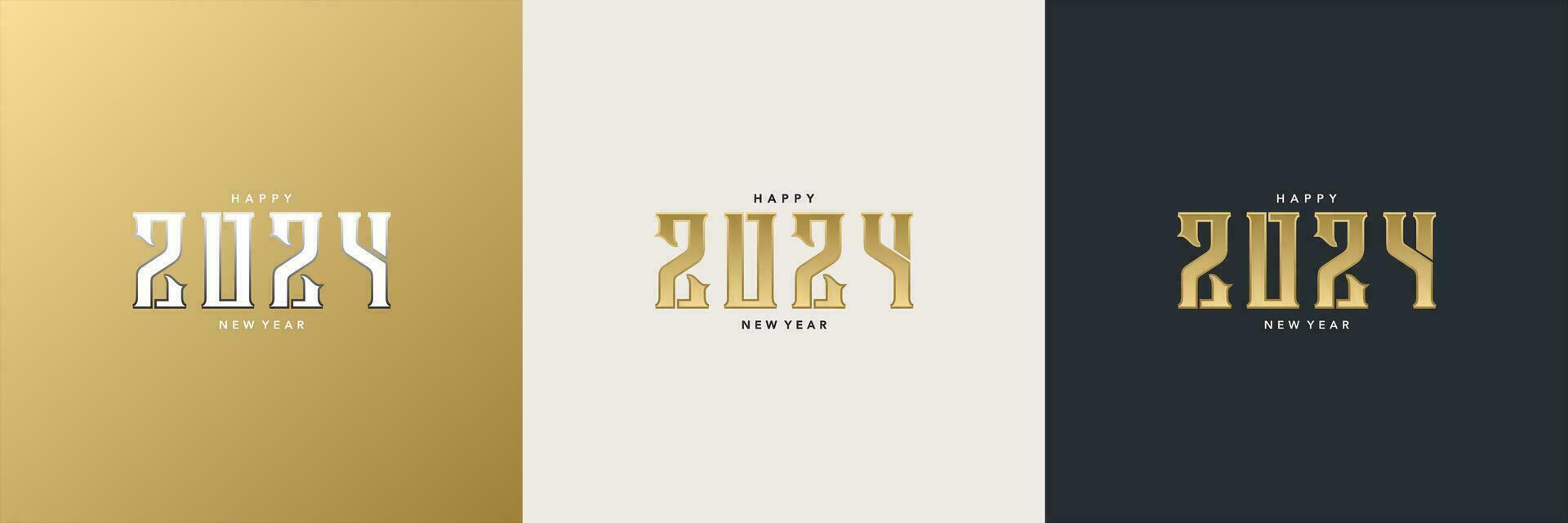 happy new year 2024 with gold colored retro numbers vector