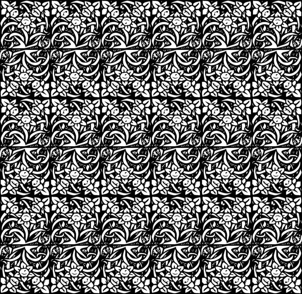 resumen sin costura modelo con siluetas flores en negro y blanco. floral repitiendo monocromo antecedentes. interminable impresión textura. tela diseño. fondo de pantalla - vector