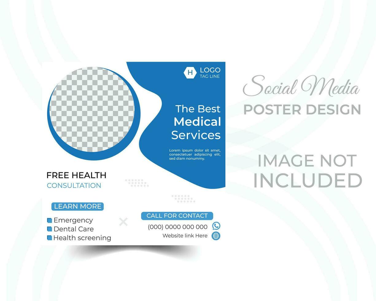 Professional medical healthcare service social media post template design, Healthcare or medical social media post template design. vector