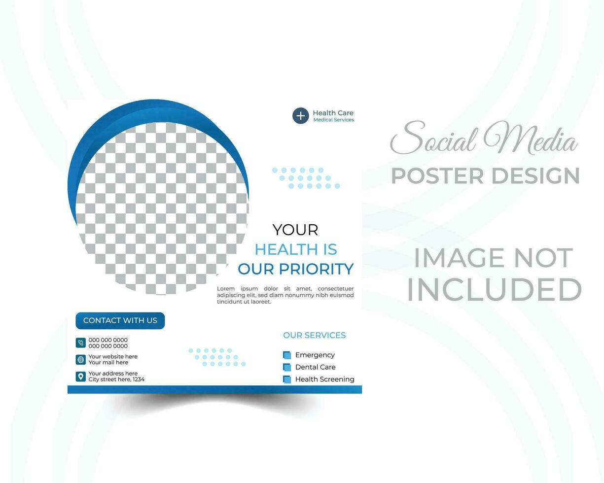 Professional medical healthcare service social media post template design, Healthcare or medical social media post template design. vector