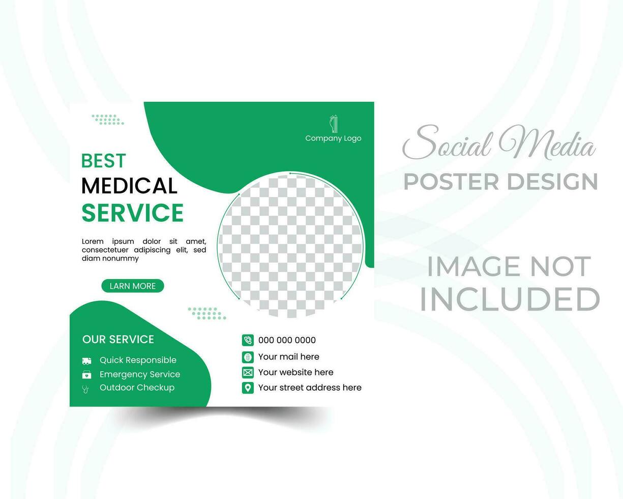 Professional medical healthcare service social media post template design, Healthcare or medical social media post template design. vector