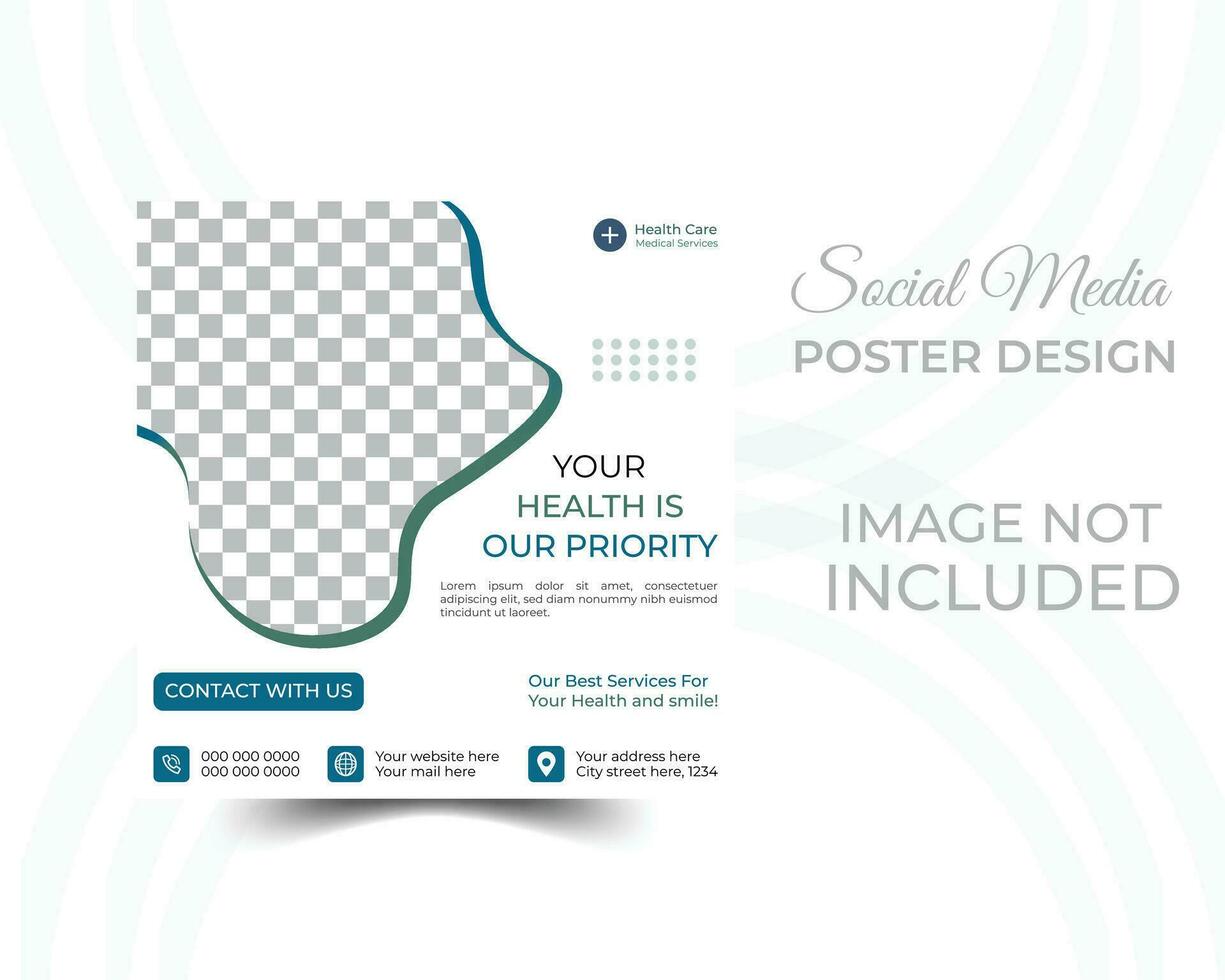 Professional medical healthcare service social media post template design, Healthcare or medical social media post template design. vector