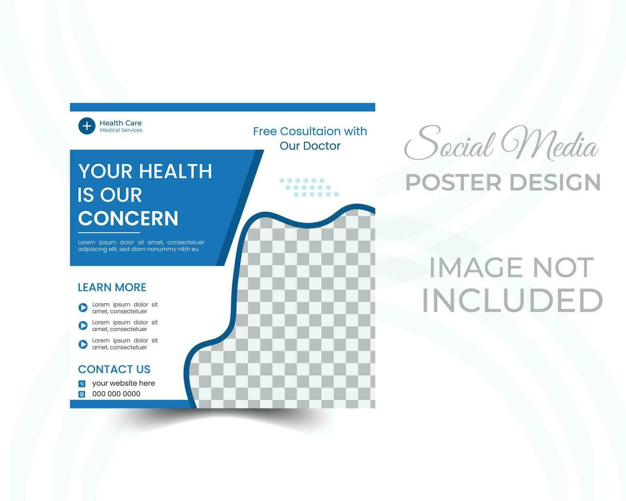 Professional medical healthcare service social media post template design, Healthcare or medical social media post template design. vector