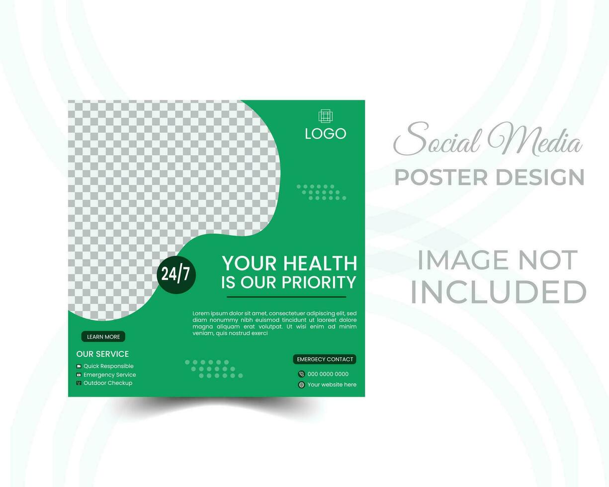 Professional medical healthcare service social media post template design, Healthcare or medical social media post template design. vector