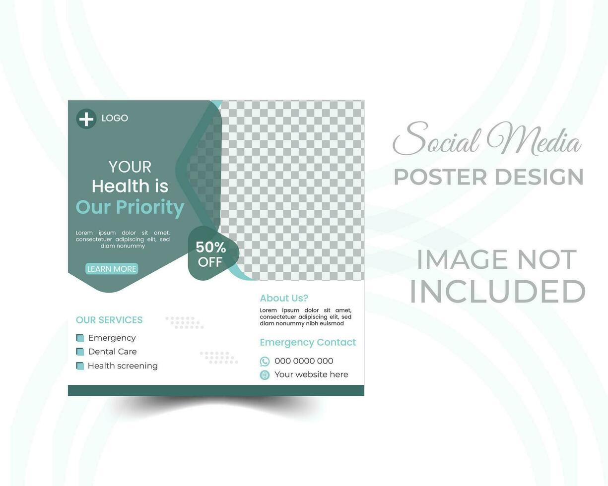 Professional medical healthcare service social media post template design, Healthcare or medical social media post template design. vector