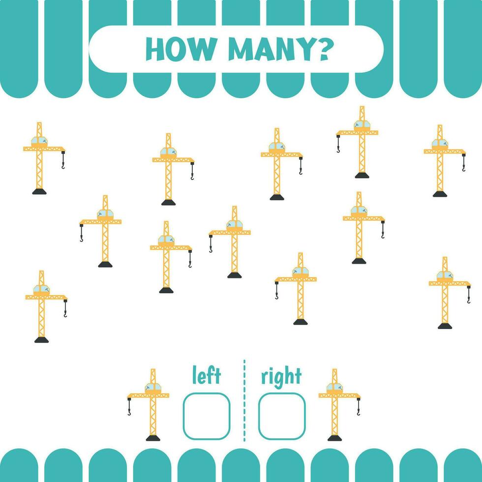 Educational game for children. Maths counting page for kids with left and right cranes vector