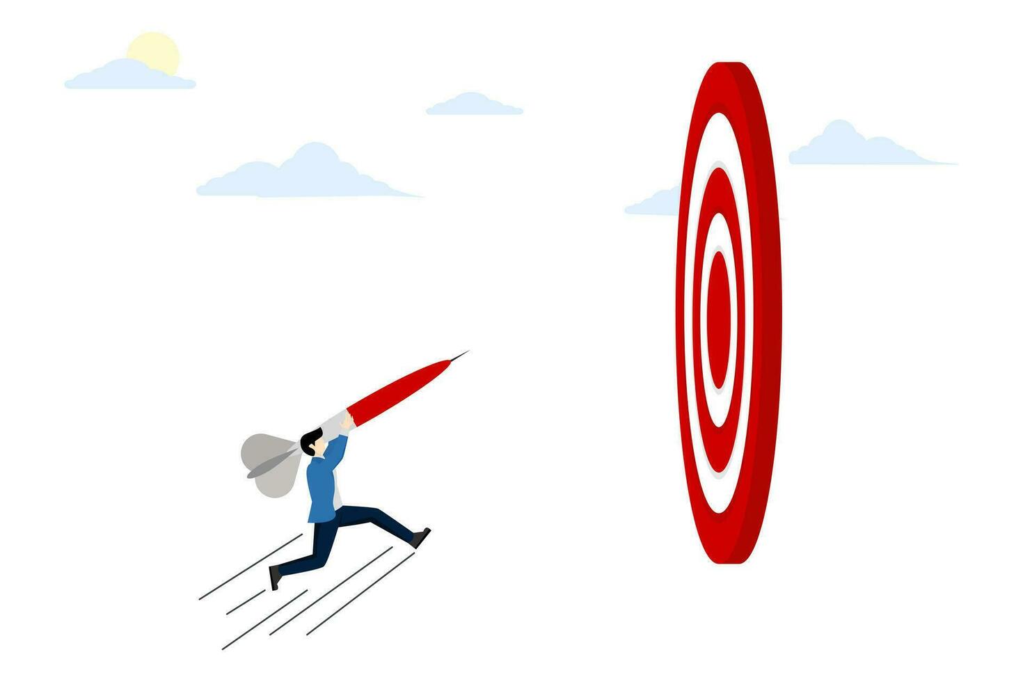 concept of courage or ambition to achieve a goal, business challenge or aiming for a target, achievement, achieving a target, ideals, target, entrepreneur's courage to jump to achieve a target. vector