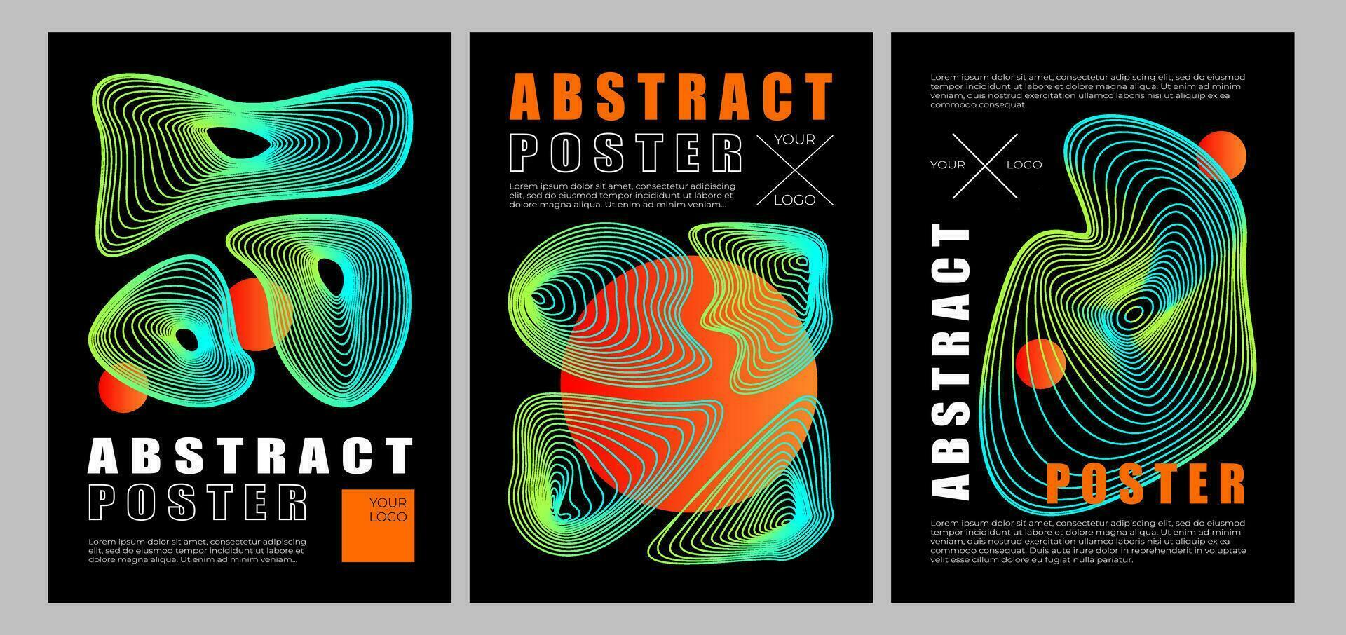 A set of futuristic cyberpunk posters. Retro futuristic poster in brutalism style. Y2k , strange shapes, gradient vector