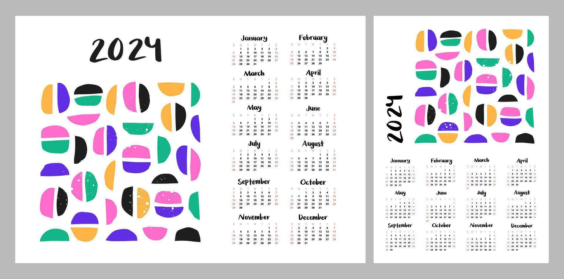 Calendar layout for 2024. Abstract illustration. Minimalistic monthly plan. Layout for printing A4, A5 vector