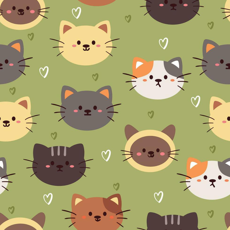 gato de dibujos animados de patrones sin fisuras. lindo papel tapiz de animales para textiles, papel de regalo vector