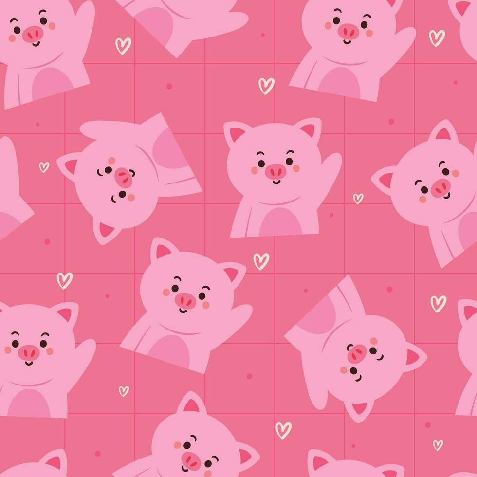 seamless pattern cartoon pig and pink background. cute animal wallpaper for textile, gift wrap paper vector