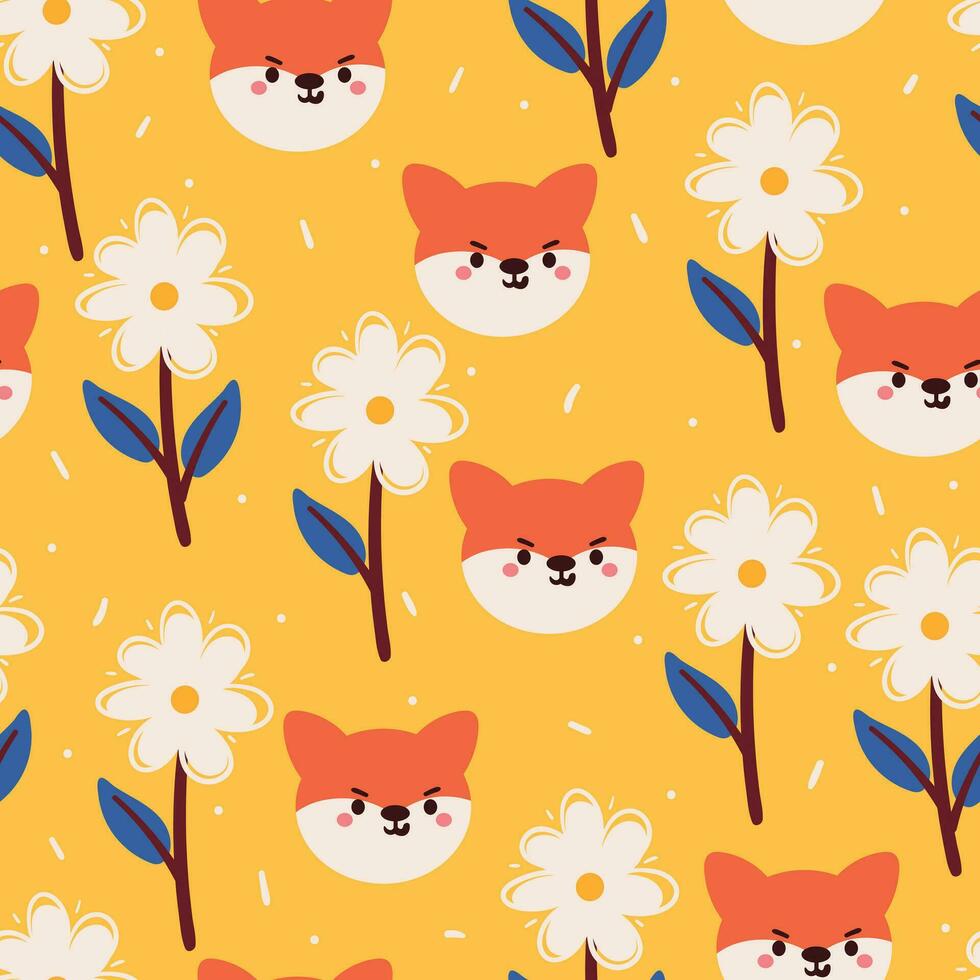 seamless pattern cartoon fox and plant. animal wallpaper for fabric print, textile vector