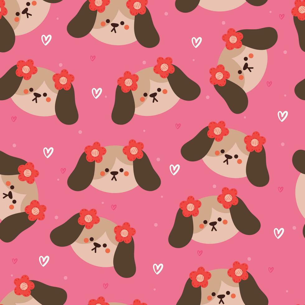seamless pattern cartoon puppy with plant and flower. cute animal wallpaper for textile, gift wrap paper vector