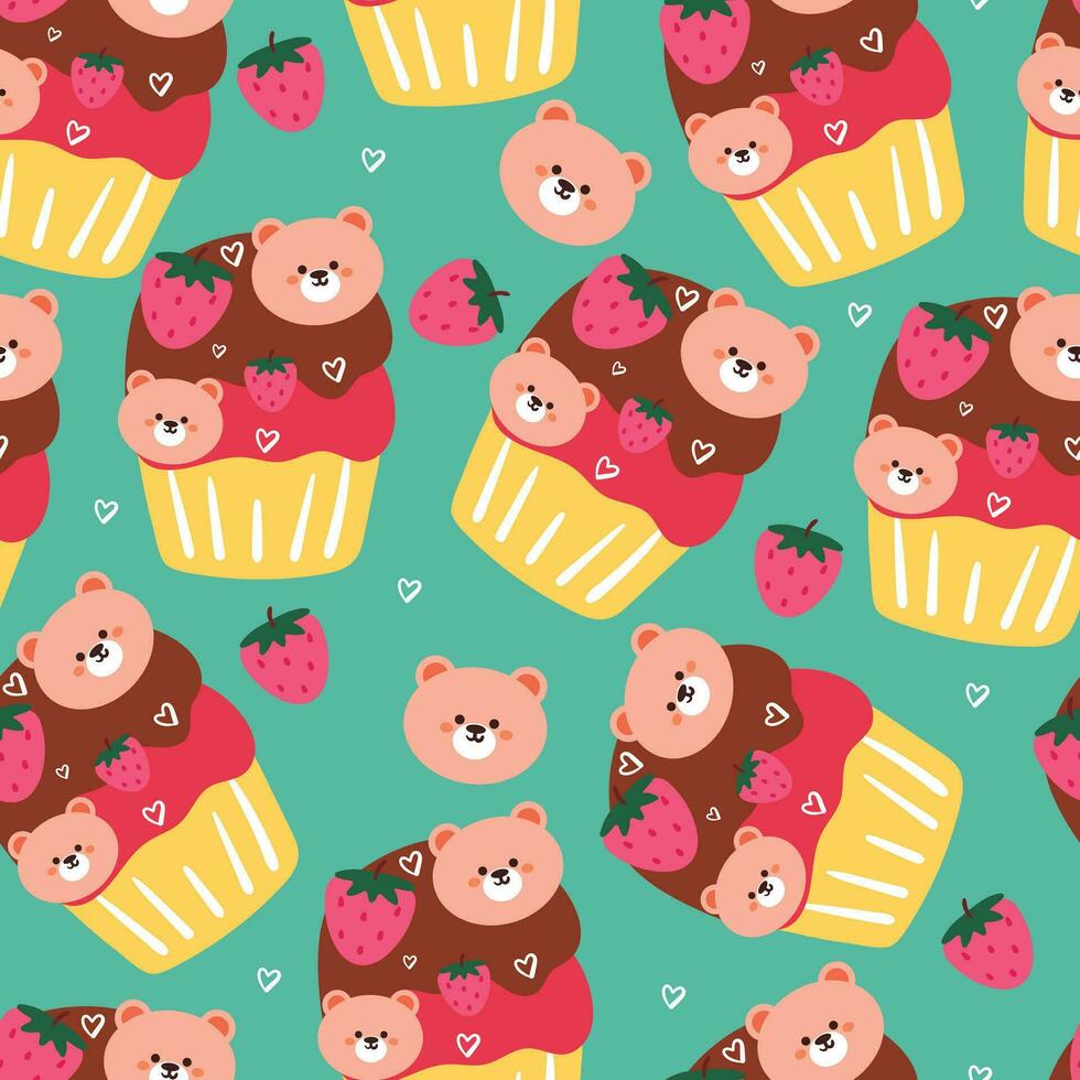 cute seamless pattern cartoon bear with cute dessert. animal wallpaper for kids, textile, fabric print, gift wrap paper vector