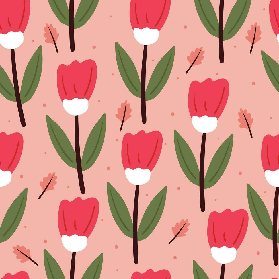 sin costura modelo dibujos animados flor y hojas. botánico fondo de pantalla para textil, regalo envolver papel vector