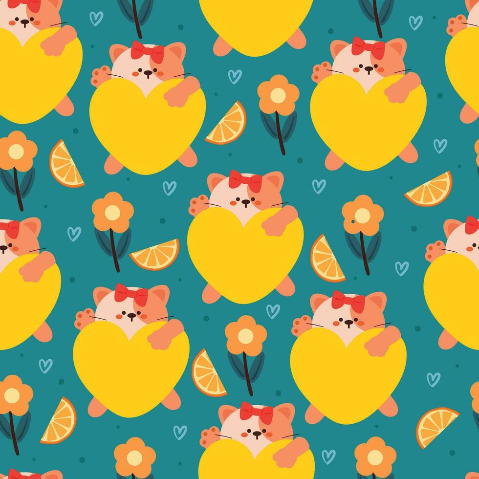 seamless pattern cartoon cat and flower. cute animal wallpaper for