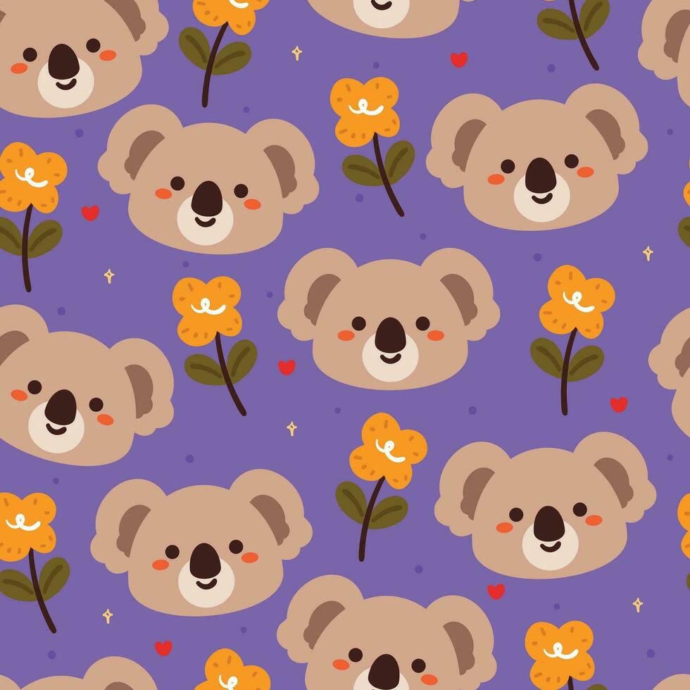 seamless pattern cartoon koala, plant and flower. cute animal wallpaper for textile gift wrap paper vector