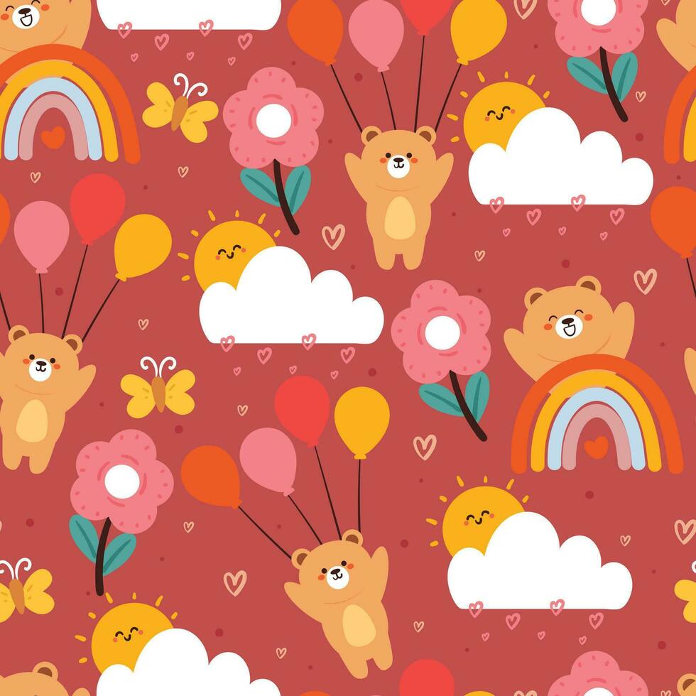 cute seamless pattern cartoon bear with cute sky element. animal wallpaper for kids, fabric print, gift wrap paper vector
