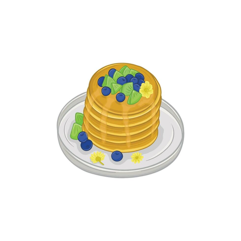 pancakes with honey and mint on plate vector