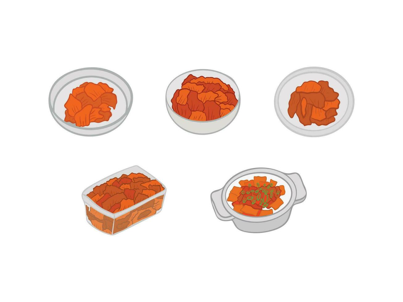 conjunto de línea Arte kimchi coreano plato vector