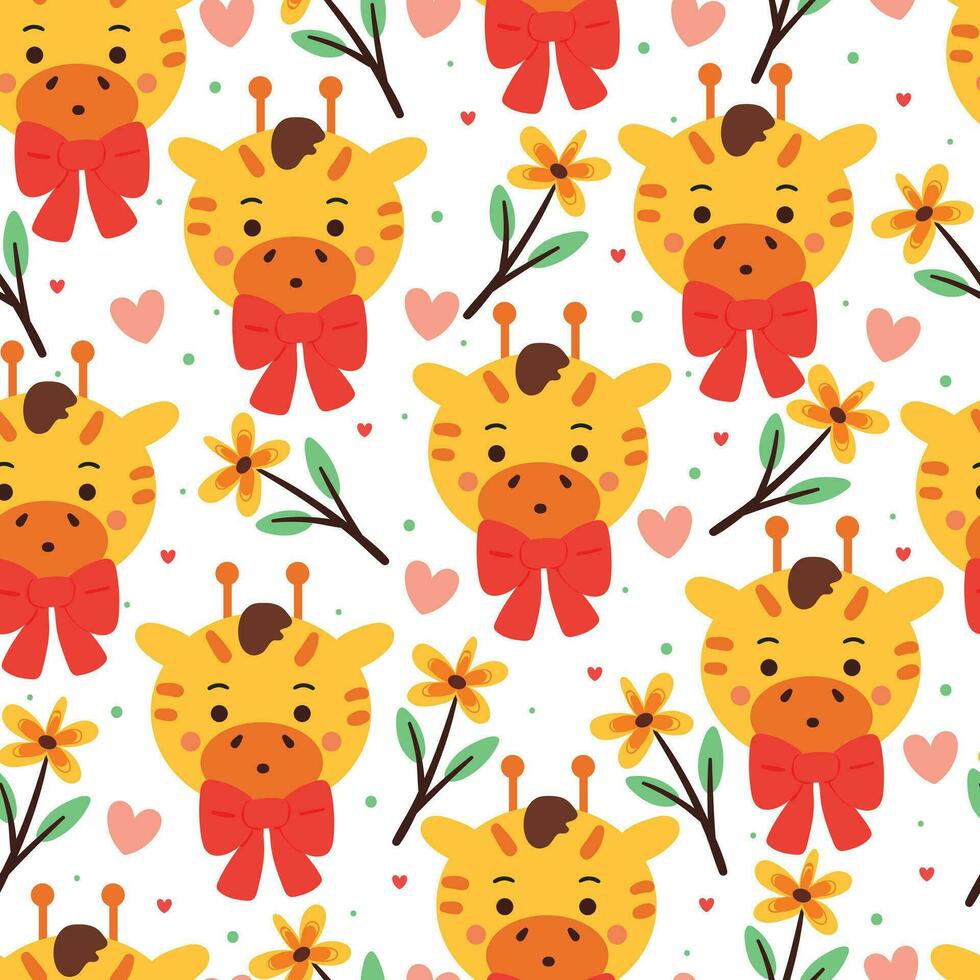 seamless pattern cartoon giraffe and flower. cute animal wallpaper for textile, gift wrap paper vector