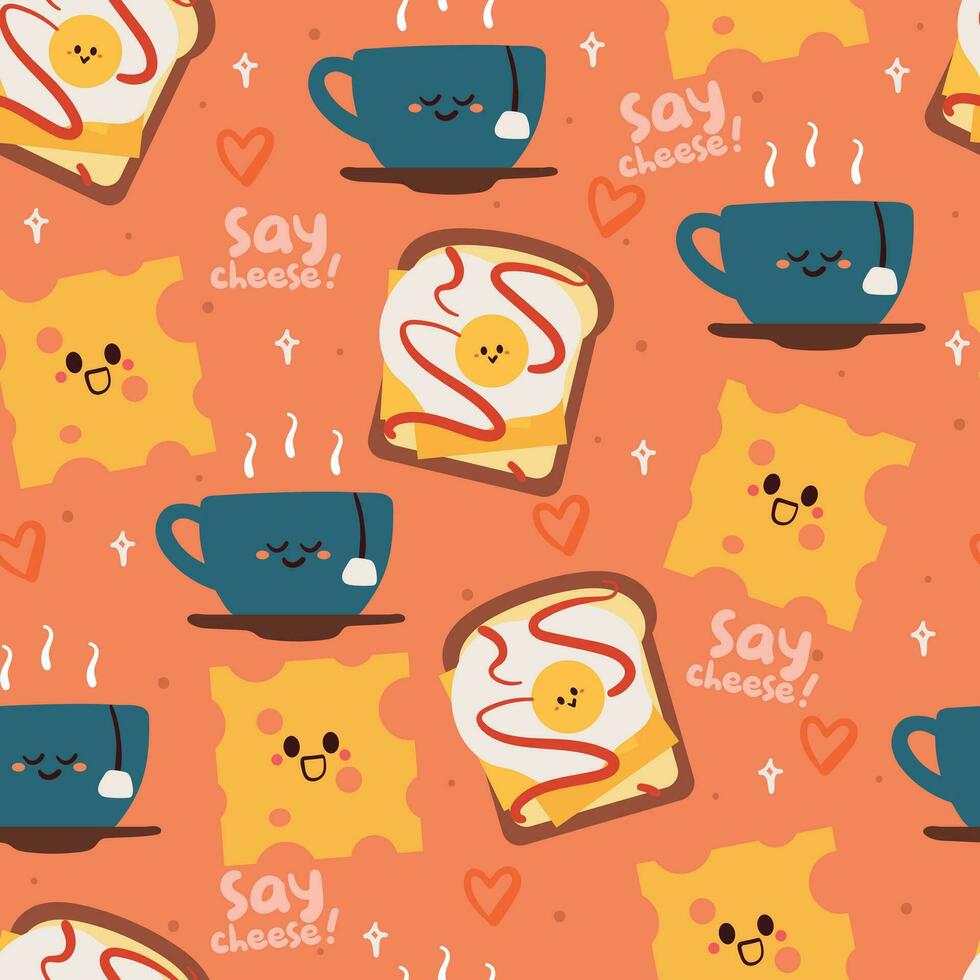 seamless pattern cute cartoon food and beverage character. cute wallpaper for textile, gift wrap paper vector