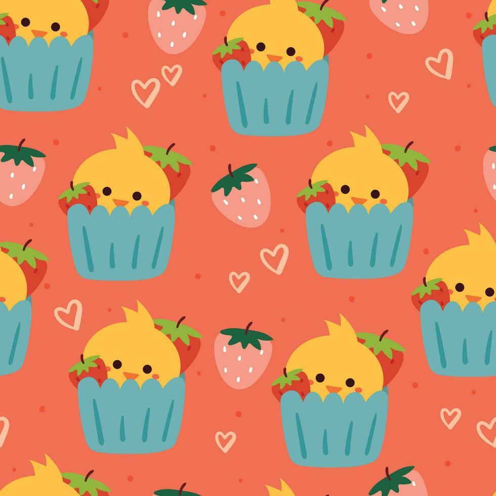 seamless pattern cartoon chick. cute animal and botanical wallpaper for gift wrap paper vector