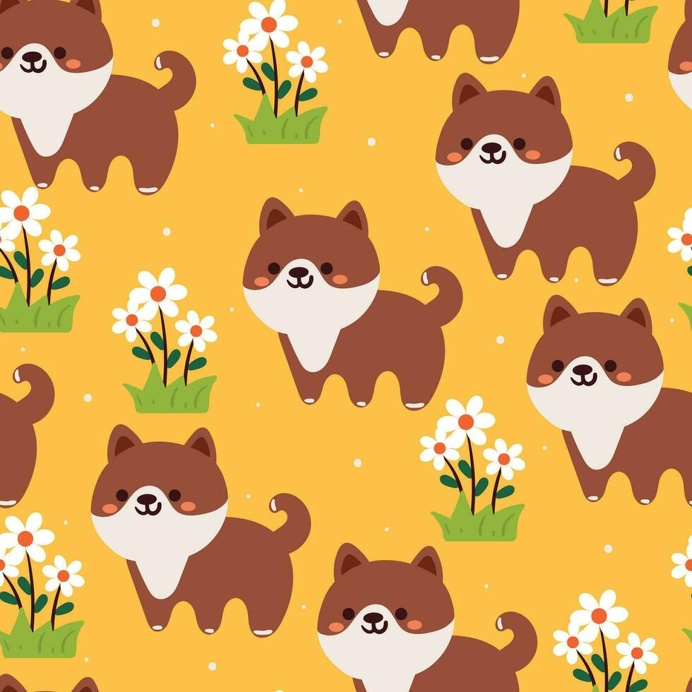 seamless pattern cartoon puppy and flower. cute animal wallpaper for gift wrap paper vector