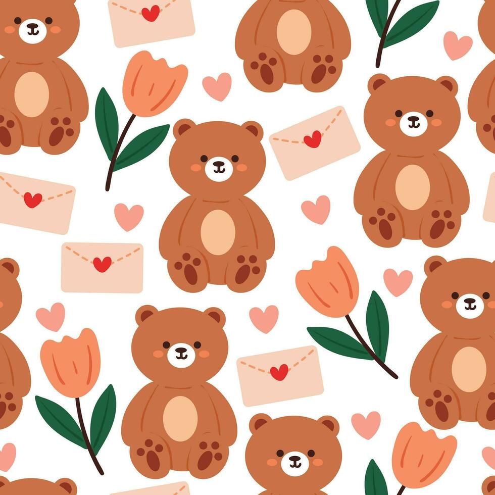 seamless pattern cartoon bear and flower. cute animal wallpaper illustration for gift wrap paper vector