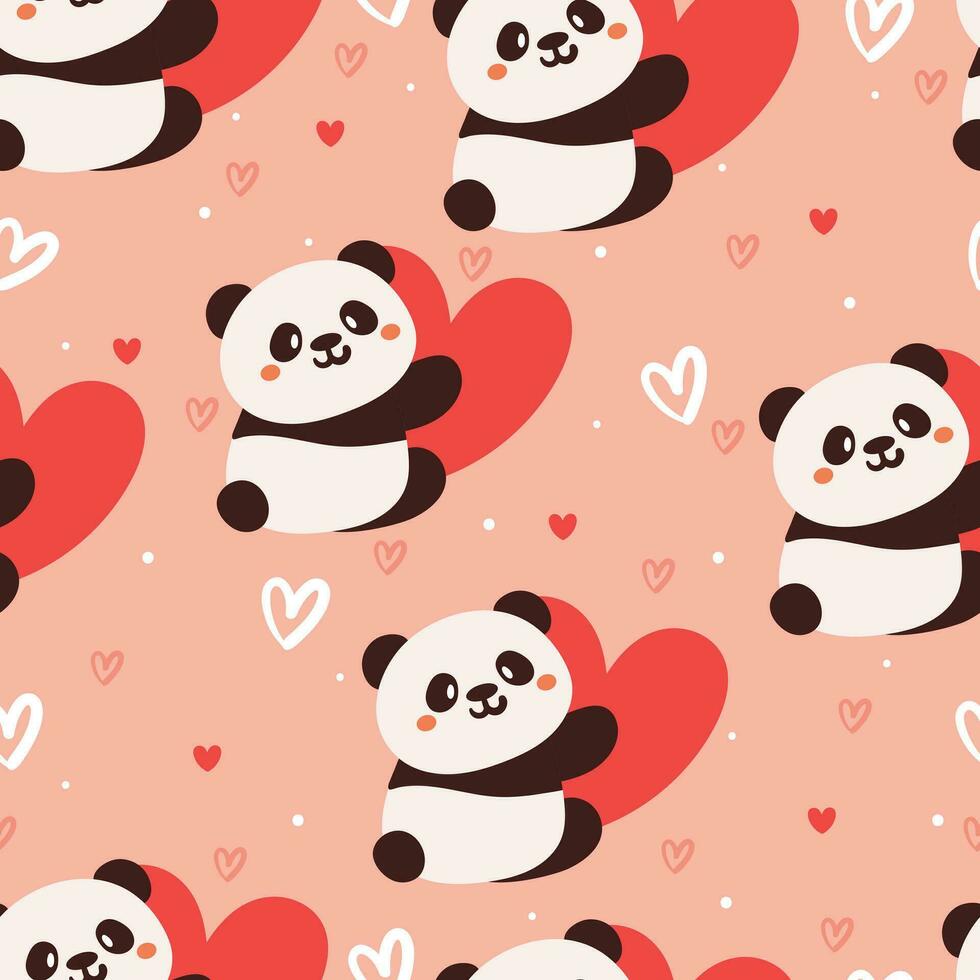 seamless pattern cartoon panda and love. cute valentine wallpaper for textile, gift wrap paper vector