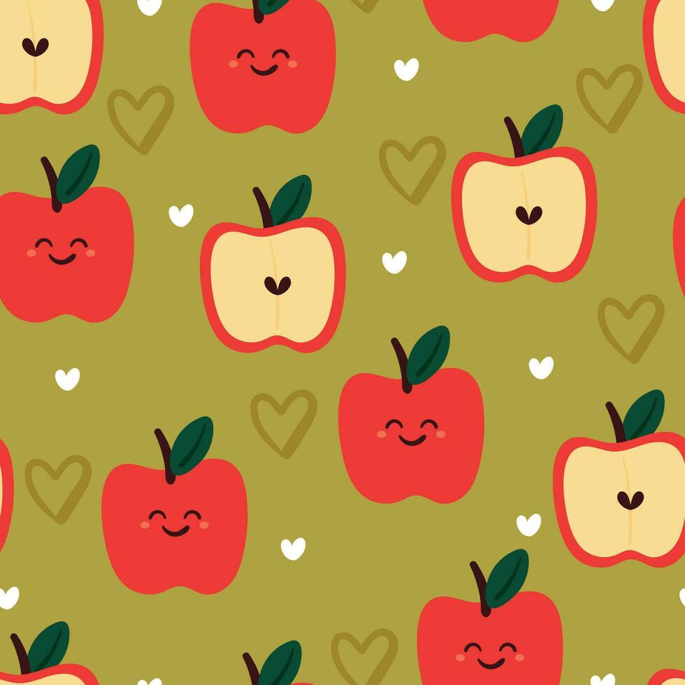 seamless pattern cartoon apple character. cute fruit character wallpaper for textile, gift wrap paper vector