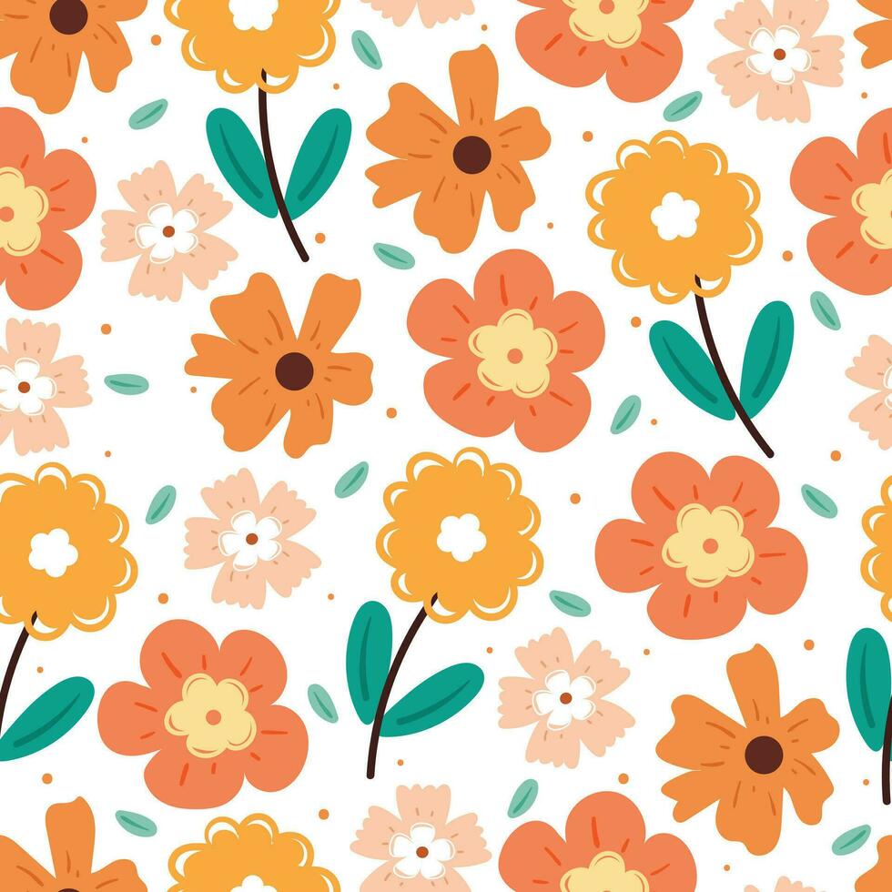 sin costura modelo dibujos animados flor y hojas. botánico fondo de pantalla para textil, regalo envolver papel vector