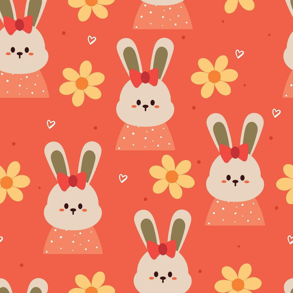 flor y conejito de dibujos animados de patrones sin fisuras. lindo papel tapiz de animales para textiles, papel de regalo vector