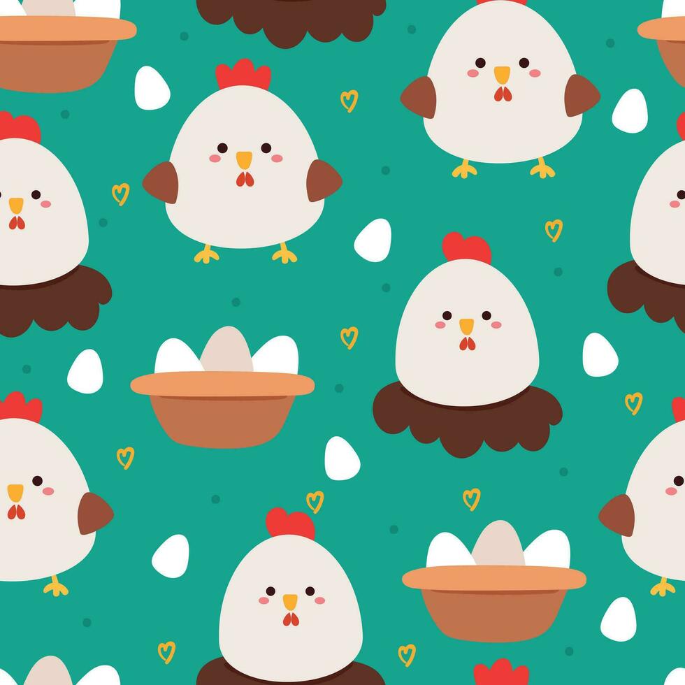 seamless pattern cartoon chicken and egg. cute easter wallpaper for textile, gift wrap paper vector