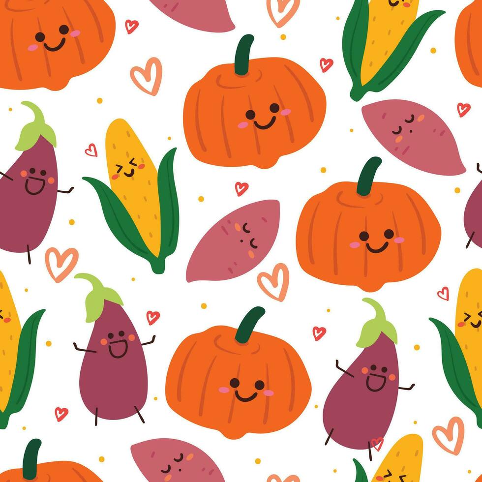 seamless pattern cartoon vegetable. cute food character for textile, gift wrap paper vector