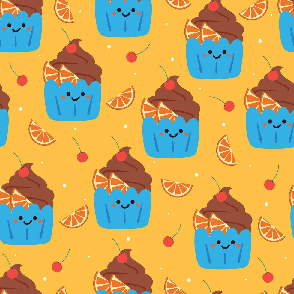 seamless pattern cartoon cute dessert character. cute food wallpaper for textile, gift wrap paper vector