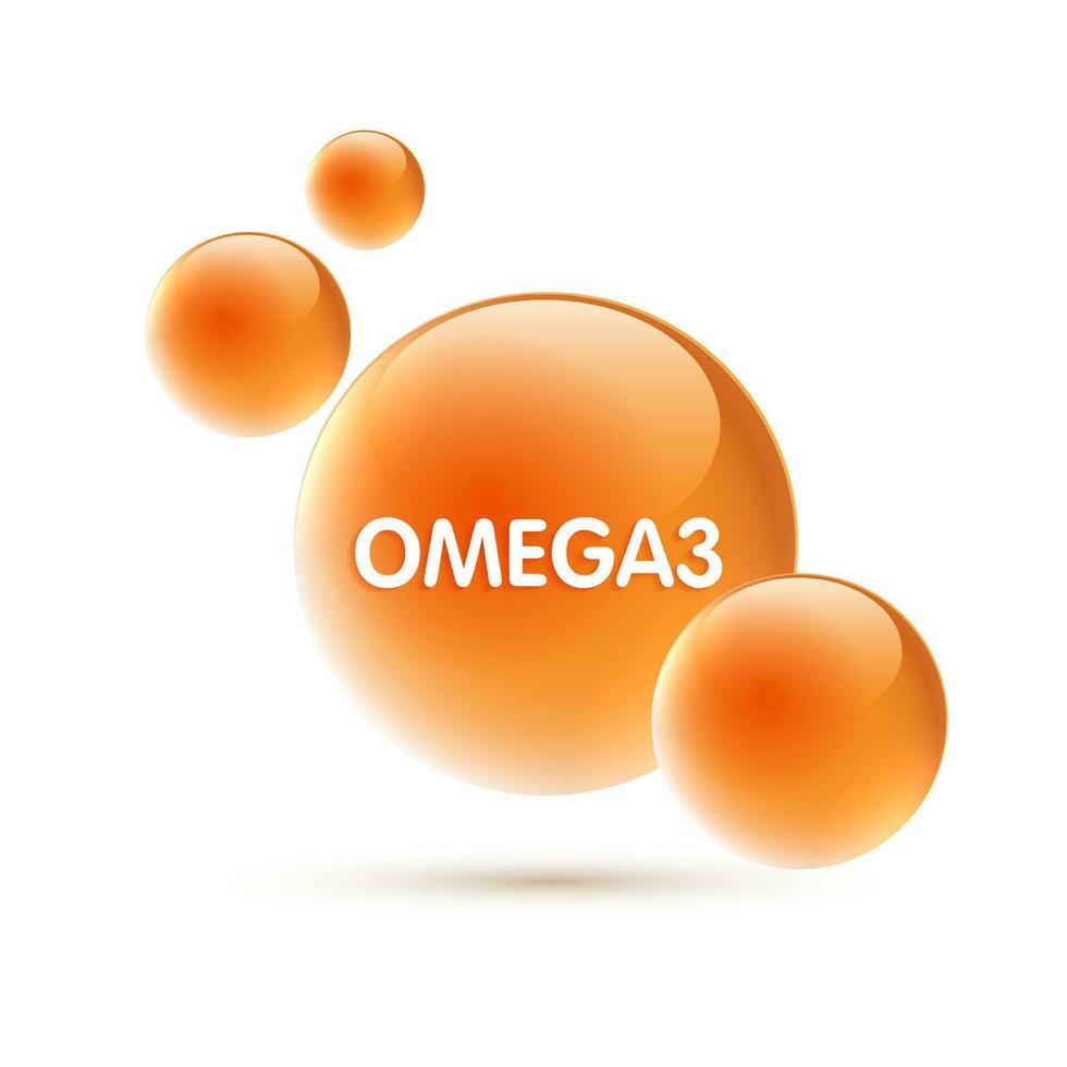 Drop water omega3 orang and structure. vitamin solution complex with chemical formula from nature. beauty treatment nutrition skin care design. medical and scientific concepts for cosmetic. vector