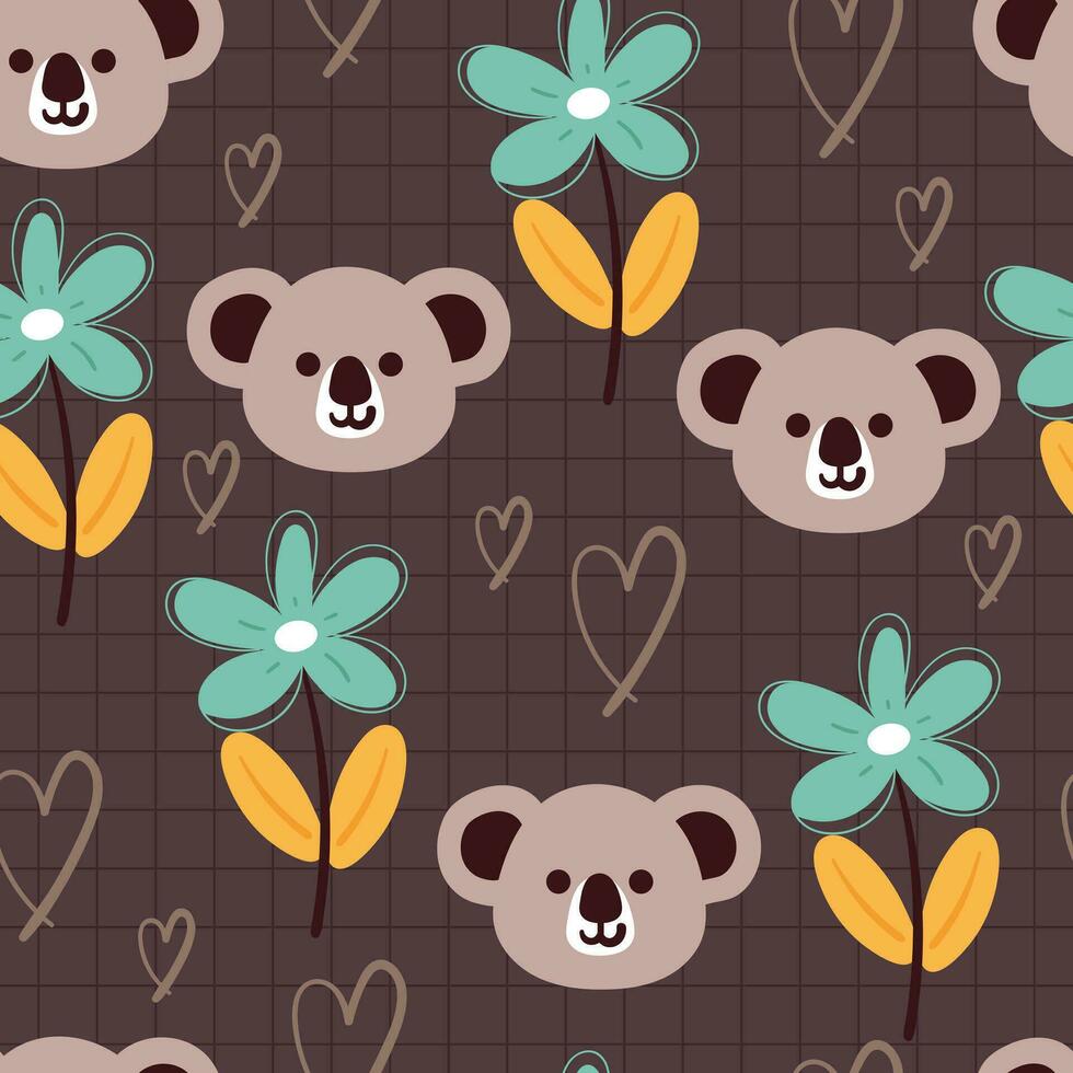 seamless pattern hand drawing cartoon koala and flower. cute wallpaper for kids, textile, fabric print vector