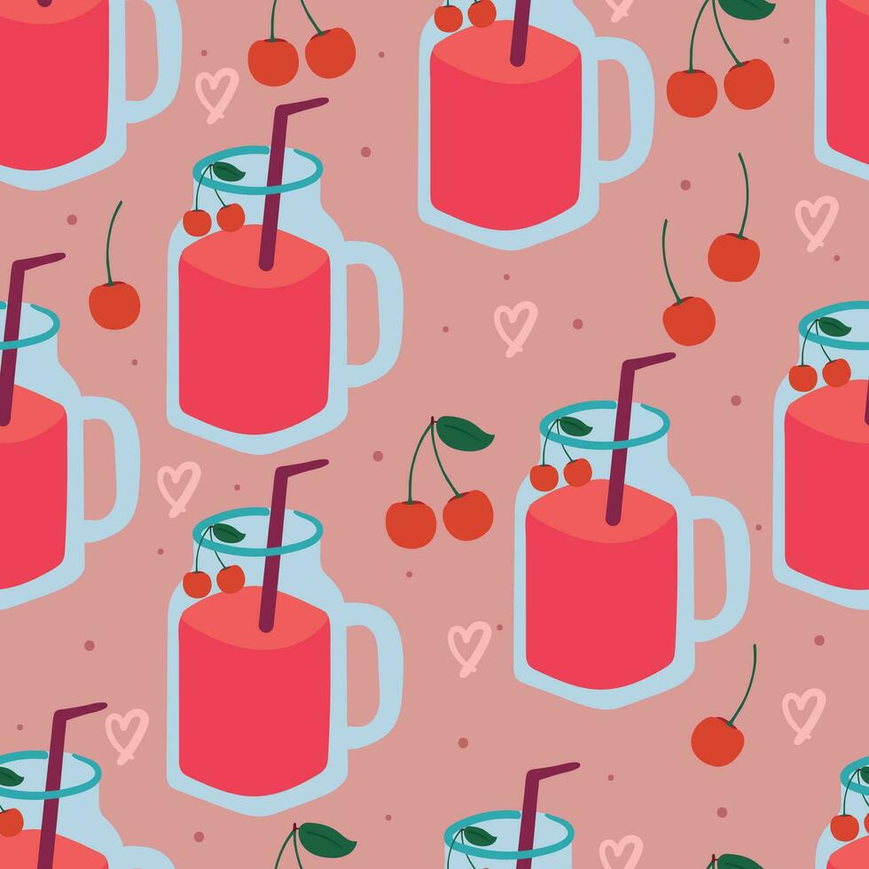 seamless pattern cartoon cherry juice. cute wallpaper food and beverage drawing vector